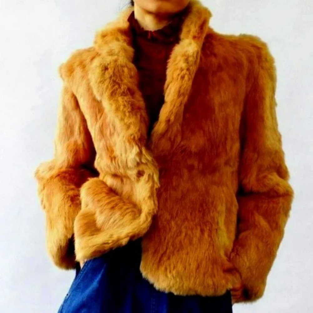 💋BOHO CHIC💋 Vintage 60's Genuine Rex Rabbit Fur Jacket in Ligth Brown